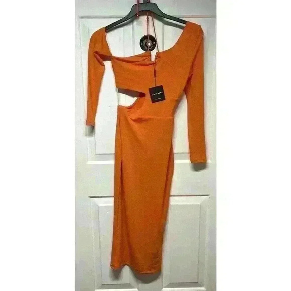 NWT J Lux Label Orange Midi Dress Women’s Size Small Cut Out Long Sleeve - Picture 2 of 9